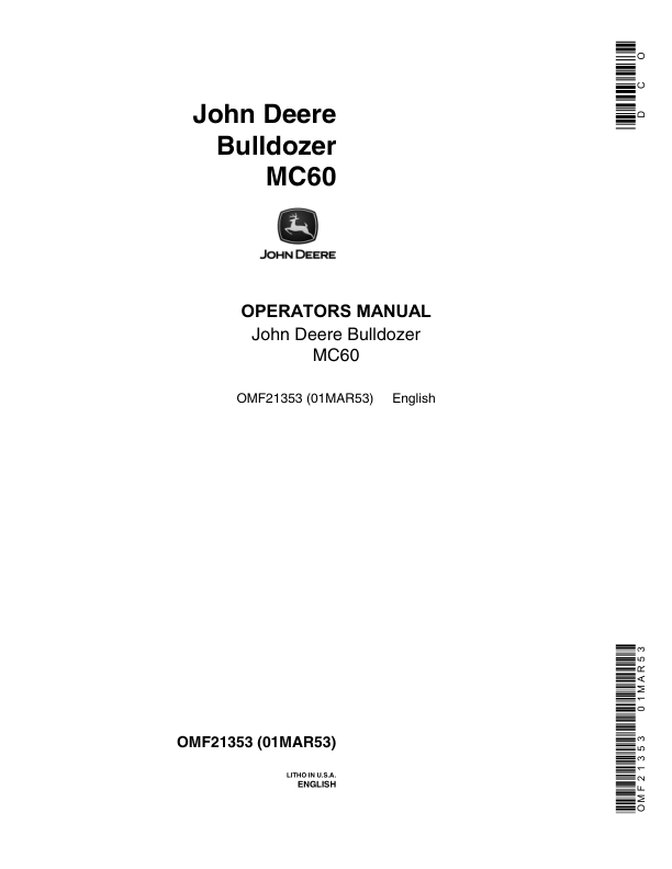 John Deere MC60 Crawlers Operator’s Manuals (OMF21353) Workshop Guide