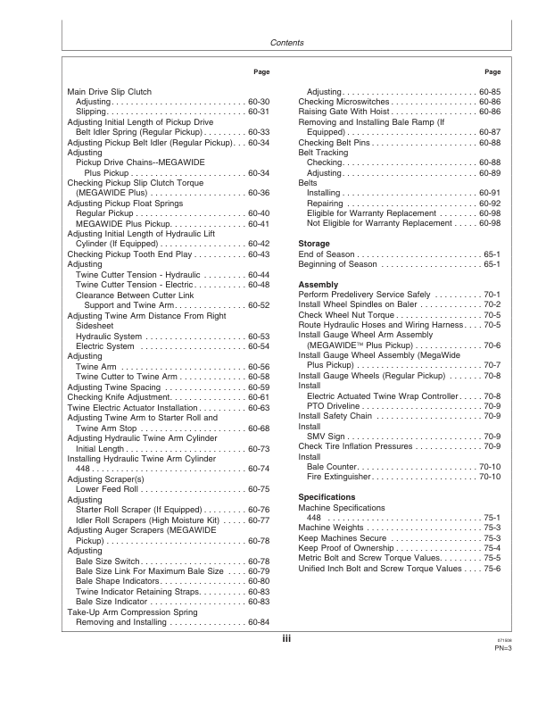 John Deere 448 Round Baler (350001-) Operator’s Manual (OMFH307270) Workshop Guide