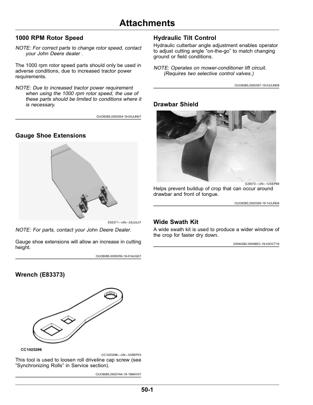 John Deere 830, 835 Rotary Mower-Conditioners (361801-459999) Operator’s Manual (OMFH311967) Workshop Guide