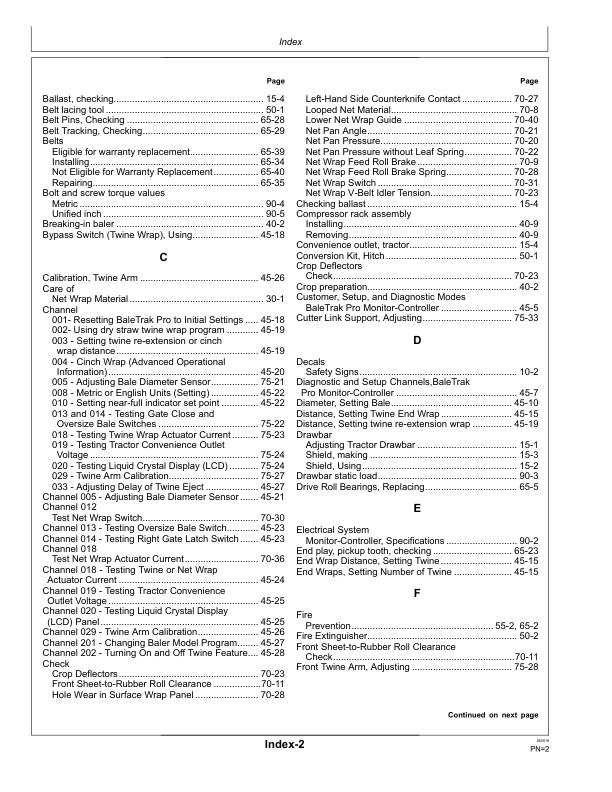 John Deere 459E Round Balers (North America Edition) Operator’s Manual (OMFH326619) Workshop Guide