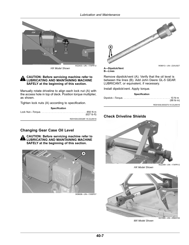 John Deere RC5M (030000-), RC6M (050000-), RC7M (020500-), RC6R (000001-), RC7R (000001-) Single-Spindle Rotary Cutters (North America Edition) Operator’s Manual (OMFH347285) Workshop Guide