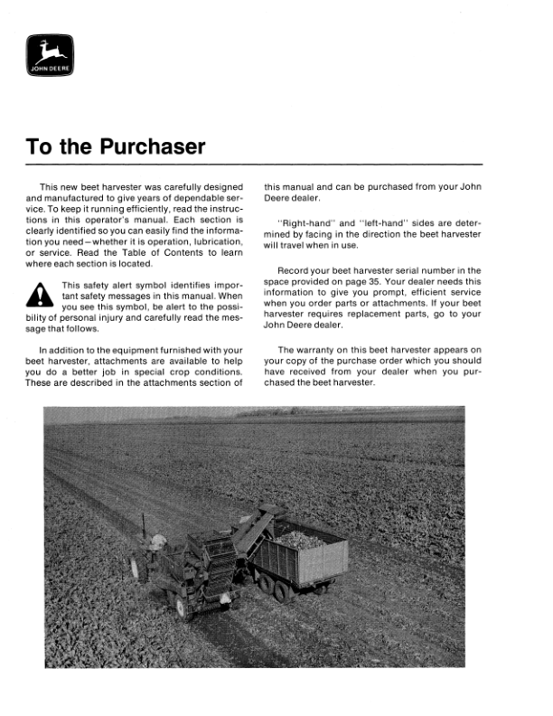 John Deere 231 Beet Harvester Operator’s Manual (OMGA10007) Workshop Guide