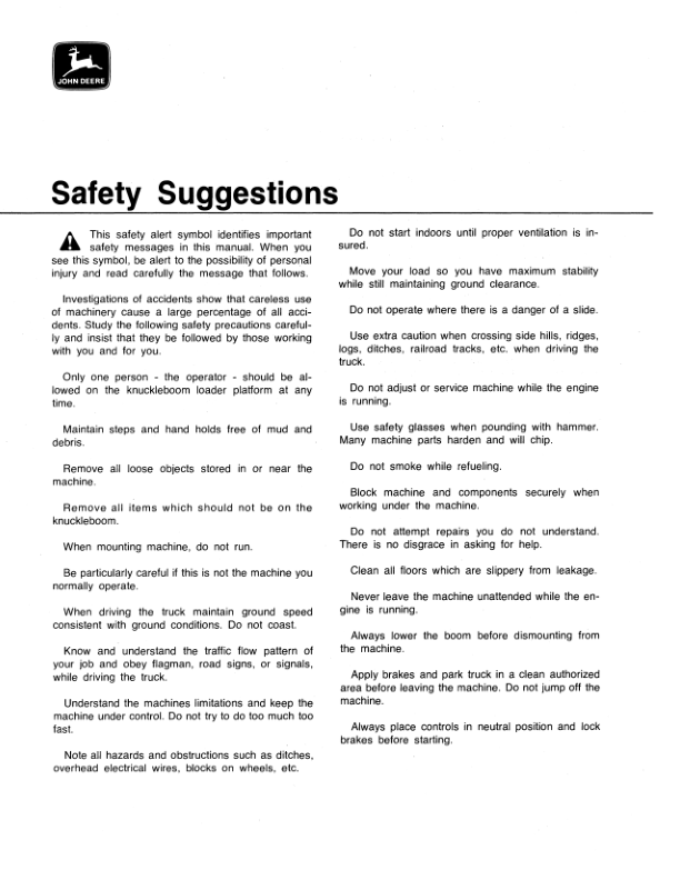 John Deere 7640 Knuckleboom Loader Operator’s Manual (OMGA10485) Workshop Guide