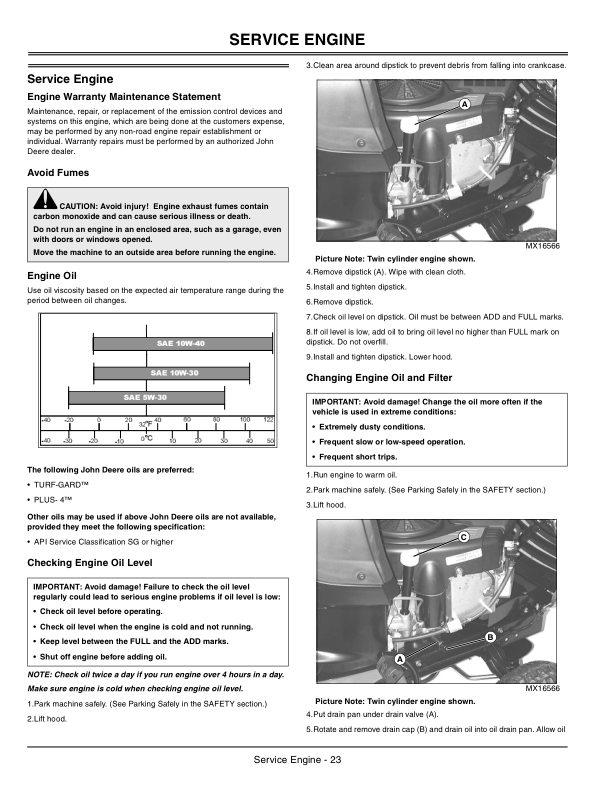John Deere 102, 115, 125, 135, 145, 155C & 190C Lawn & Garden Tractors (Includes LT) North America (010001- ) Operator’s Manual (OMGX21821) Workshop Guide