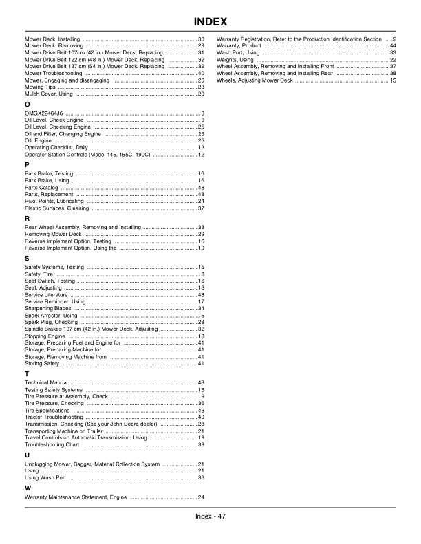 John Deere LA100, LA110, LA120, LA130, LA140, LA150 Lawn Tractors (010001-) Operator’s Manual (OMGX22464) Workshop Guide
