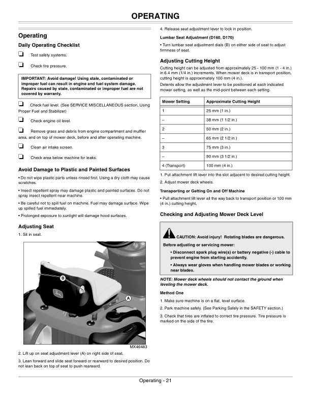 John Deere 100 Series Tractors U.S. (040001-), Rest of World (080001-) Operator’s Manual (OMGX24537) Workshop Guide