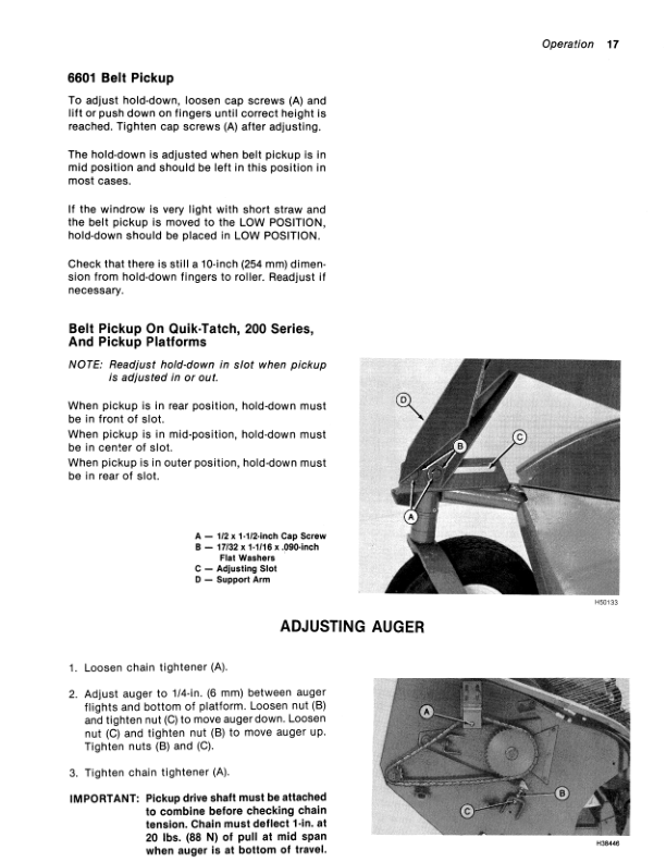 John Deere 3-Roller Belt Pickups (110, 132, 154 In.), 212/214 Platform Operator’s Manual (OMH120054) Workshop Guide