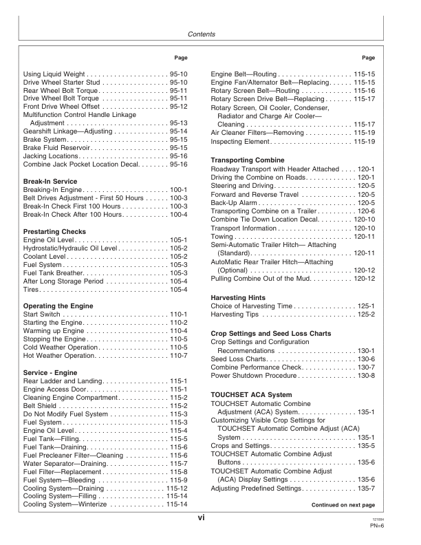 John Deere 9880i STS Combines (710801-) Operator’s Manual (OMH215859) Workshop Guide
