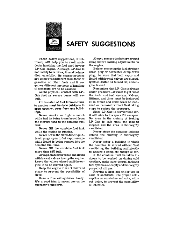John Deere LP-Gas Engine for 55, 95 Combines Operator’s Manual (OMH63943) Workshop Guide