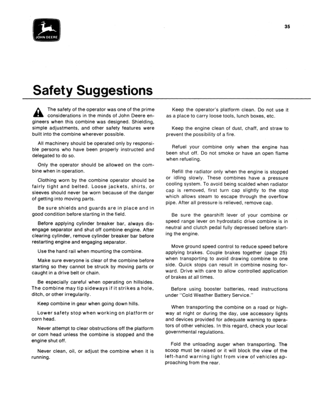 John Deere 6600, 7700 Combine Operator’s Manual (OMH84605) Workshop Guide