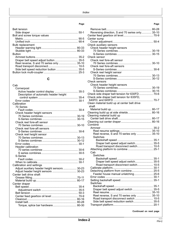 John Deere 600FD Series – 630FD, 635FD, 640FD & 645FD Flexible Draper Platforms (Export Edition) Operator’s Manual (OMHXE104552) Workshop Guide