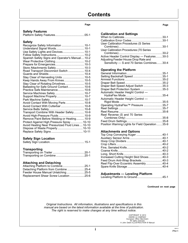 John Deere 600FD Series Flexible Draper Platforms North America (755101-765000) Operator’s Manual (OMHXE51608) Workshop Guide