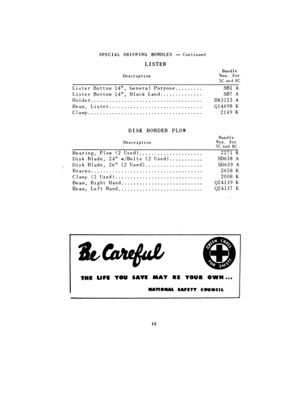 John Deere Killefer 5C1-5C9, 8C1-8C12 C Series Cultivator (Includes Parts List ) Operator’s Manual (OMK3449) Workshop Guide