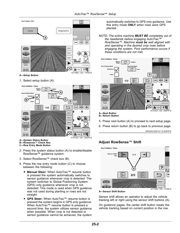 John Deere AutoTrac RowSense, AutoTrac Vision (-MY17) Operator’s Manual (OMKK26405) Workshop Guide