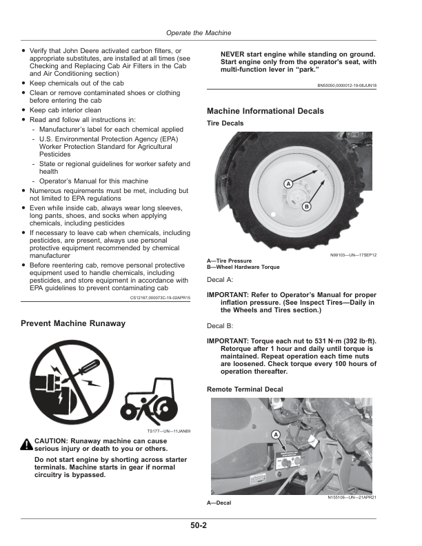 John Deere 400R, 408R, 410R, 412R, 600R, 612R, 616R Self-Propelled Sprayer/Spreader (230001-240000) (North American) Operator’s Manual (OMKK96040) Workshop Guide