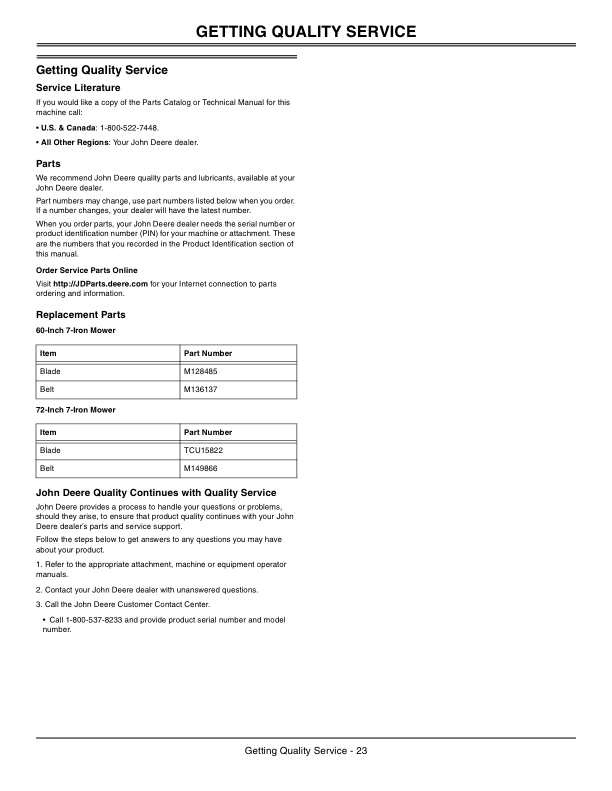 John Deere Auto Connect Mid Mount Mower 60D, 72D(010001-) Operator’s Manual (OMLVU20443) Workshop Guide