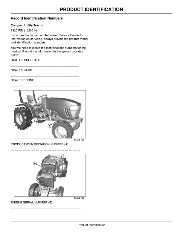 John Deere 2320 Compact Utility Tractors Australian Edition (102001- ) Operator’s Manual (OMLVU20931) Workshop Guide