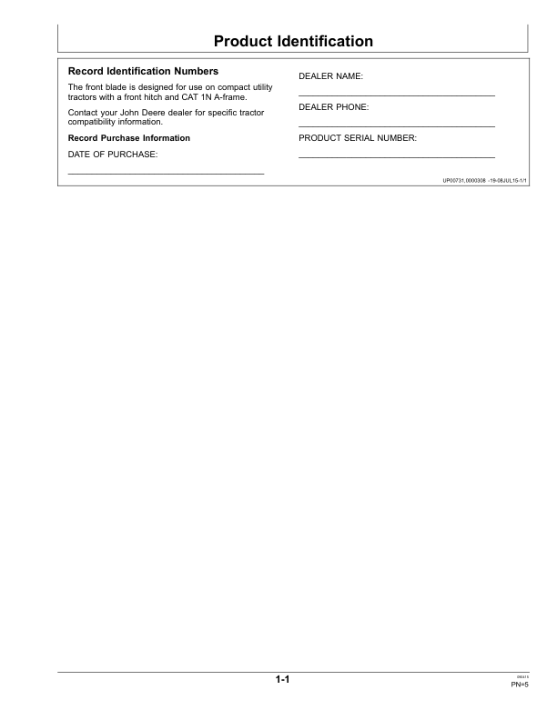 John Deere 366 Front BladeExport Edition Operator’s Manual (OMLVU30609) Workshop Guide