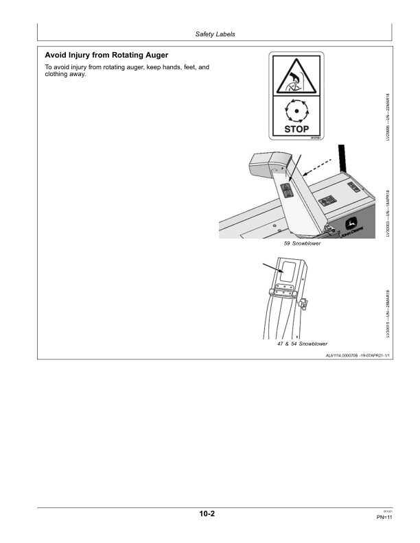 John Deere 47, 54, 59, 60 Inch Snowblower (Export) Operator’s Manual (OMLVU35934) Workshop Guide
