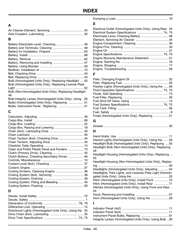 John Deere Gator Utility Vehicle Export Edition 4×2 (039280-068204), 6×4 (039289-068204) Operator’s Manual (OMM136970) Workshop Guide