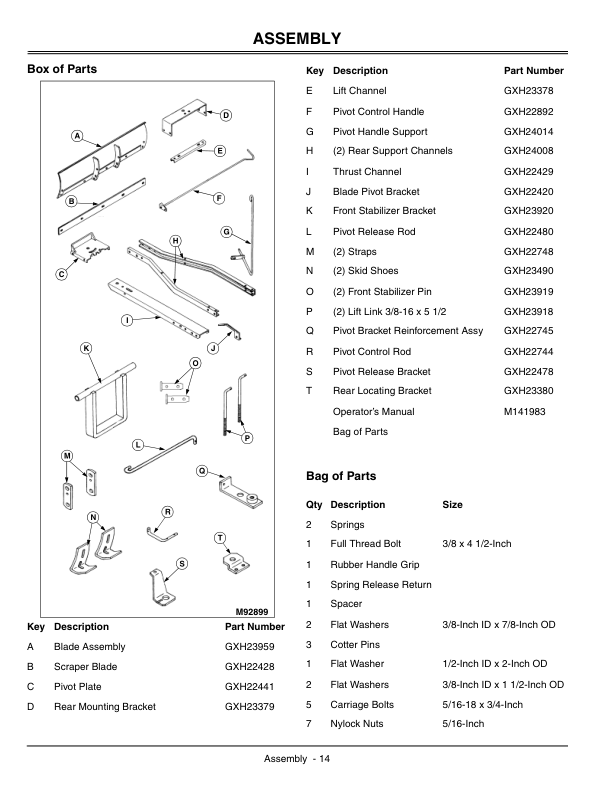 John Deere 46-Inch Front Blade (010001-) Operator’s Manual (OMM141983) Workshop Guide