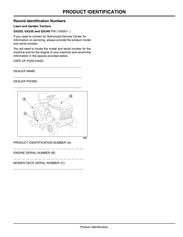 John Deere GX325, GX335 & GX345 Lawn & Garden Tractors Operator’s Manual (OMM145728) Workshop Guide