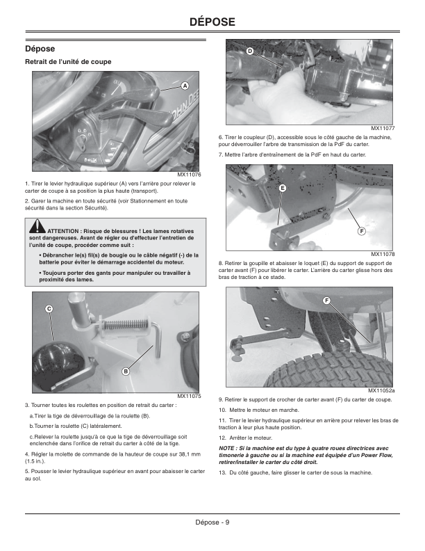 John Deere 48C, 54C, 62C Mower Decks w/o Deck Shields for X400/X500/X700 Operator’s Manual (OMM146677) Workshop Guide
