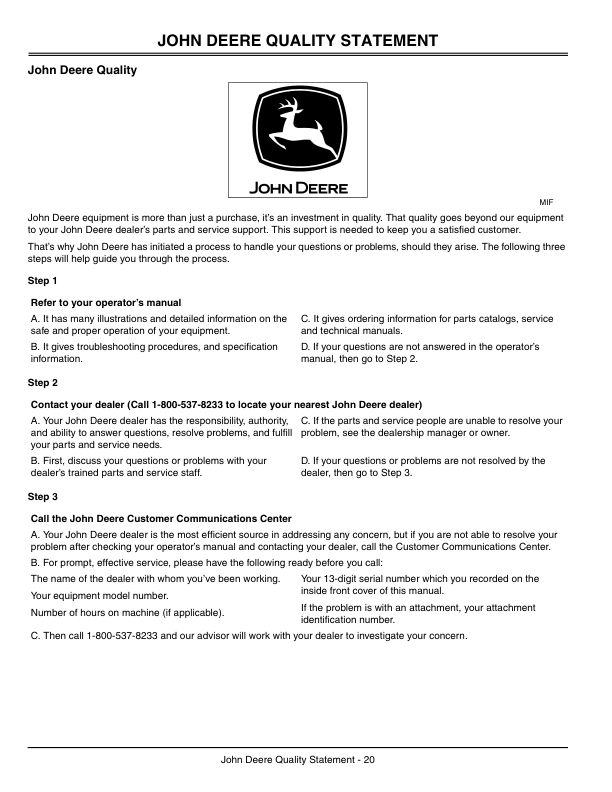 John Deere Front Blade 44-Inch (010001-) Operator’s Manual (OMM147226) Workshop Guide