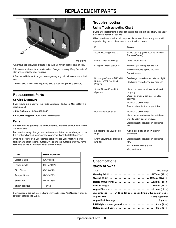 John Deere Snow Blower for Lawn Tractors, 42-Inch (010001-) Operator’s Manual (OMM150280) Workshop Guide