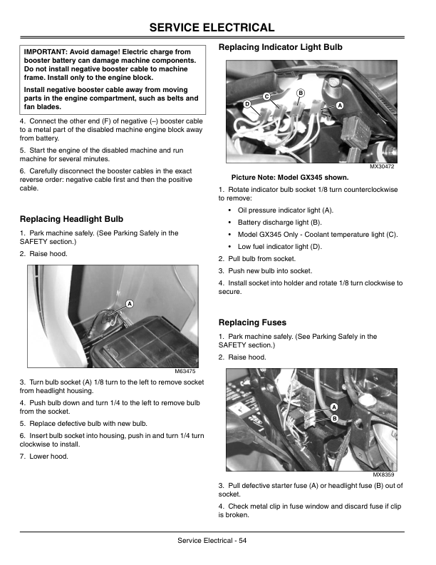 John Deere GX335, GX345 Lawn & Garden Tractors Operator’s Manual (OMM152805) Workshop Guide