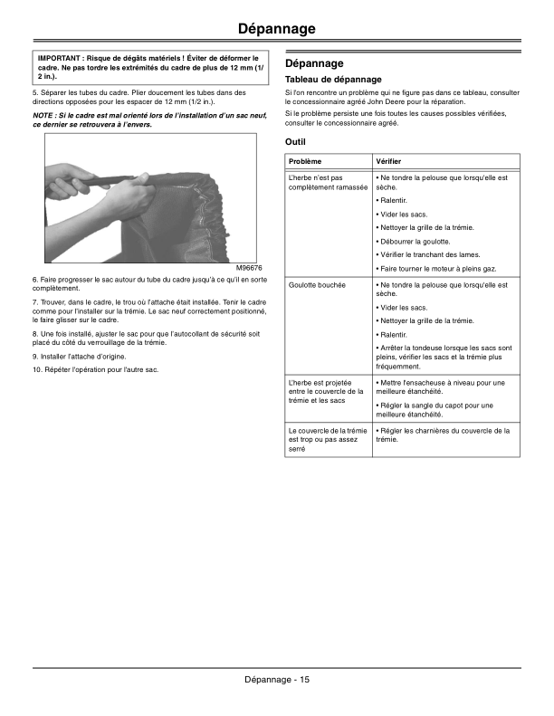 John Deere 2-Bag Bagger For EZtrak Series Operator’s Manual (OMM162427) Workshop Guide