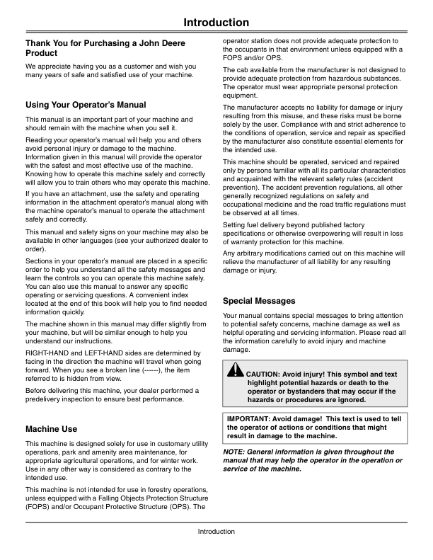 John Deere TE Gator Utility Vehicles Export Editiion (070001-090000) Operator’s Manual (OMM168613) Workshop Guide