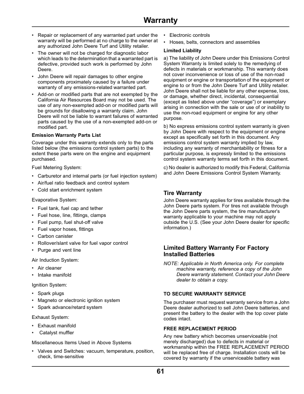 John Deere TX Gator Utility Vehicle California Edition (070001-100000) Operator’s Manual (OMM171487) Workshop Guide