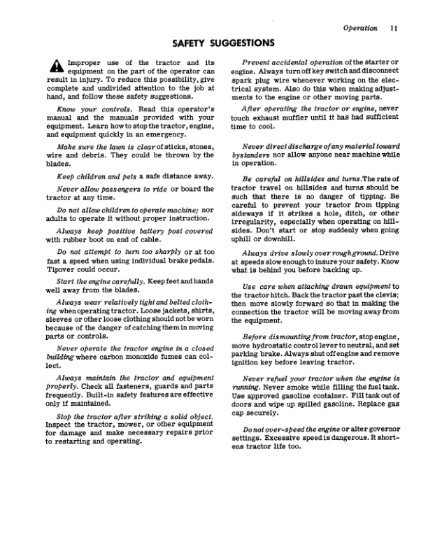 John Deere 140 Hydrostatic Tractor Operator’s Manual (OMM45534) Workshop Guide