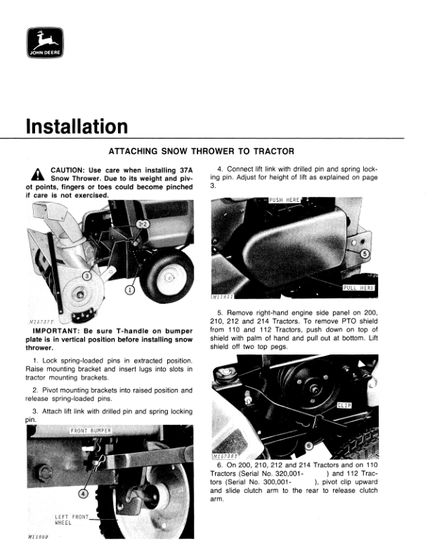 John Deere 37A Snow Thrower (127001-370000) Operator’s Manual (OMM48954) Workshop Guide