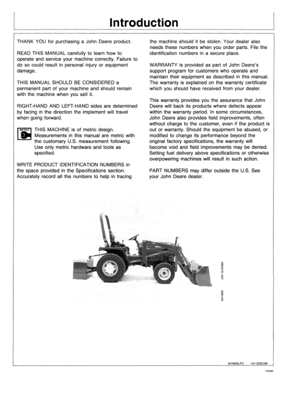 John Deere 60, 70 & 70A Loaders Operator’s Manual (OMM79638) Workshop Guide
