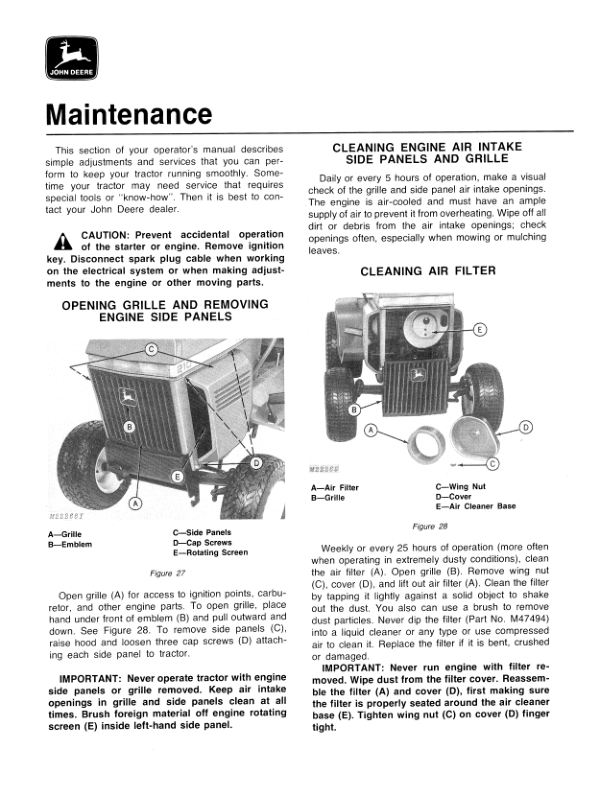 John Deere 210, 212 & 214 Lawn & Garden Tractor Operator’s Manual (OMM81219) Workshop Guide