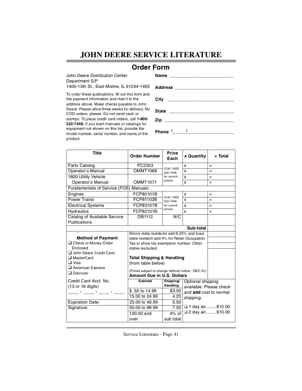 John Deere Cargo Box for 1800 Utility Vehicle Operator’s Manual (OMMT1068) Workshop Guide