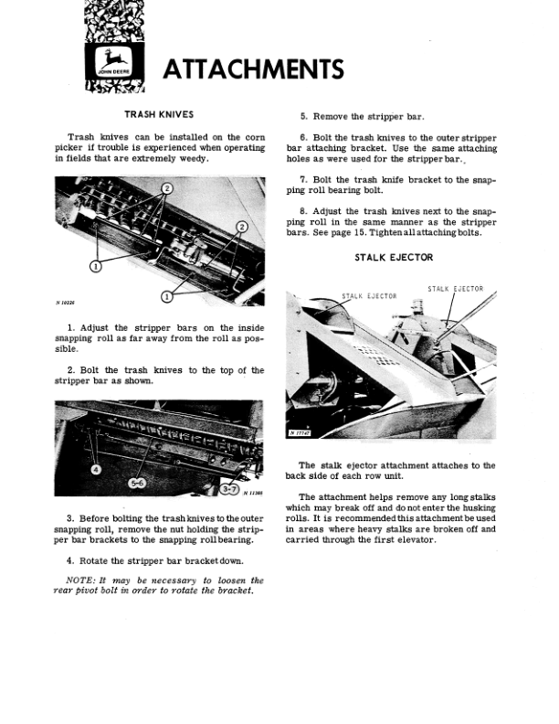 John Deere 237, 237S Corn Picker & Snapper Operator’s Manual (OMN159139) Workshop Guide