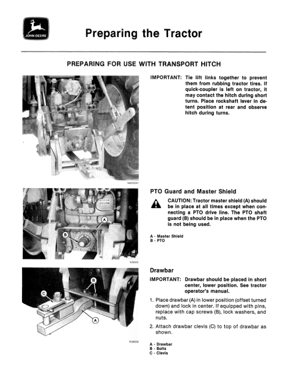John Deere 530 Grain Drill Transport Hitch ( – 000601) Operator’s Manual (OMN159593) Workshop Guide