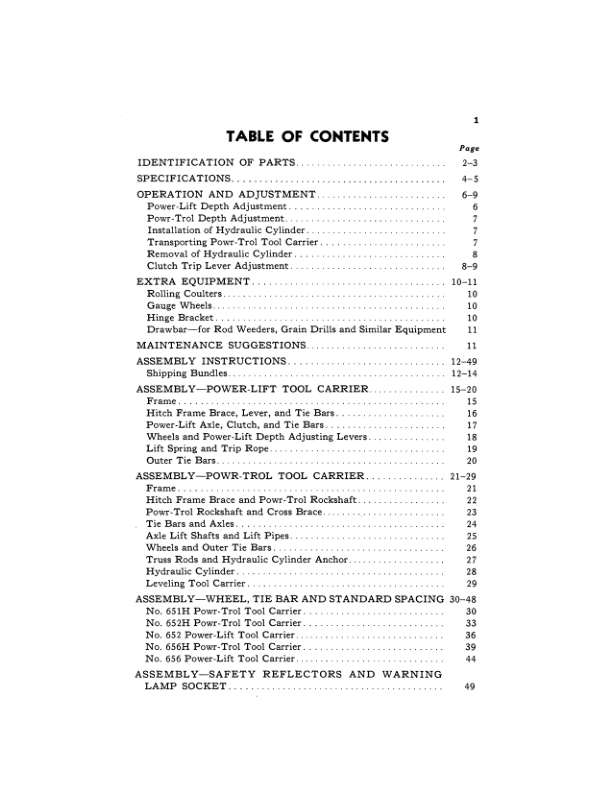 John Deere No. 650 Series Tractor Drawn Tool Carrier with Tool Equipment Operator’s Manual (OMN261058) Workshop Guide