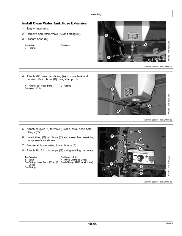 John Deere 4830 Sprayer High Clearance Kit BN400170 (-005999) Operator’s Manual (OMN390188) Workshop Guide