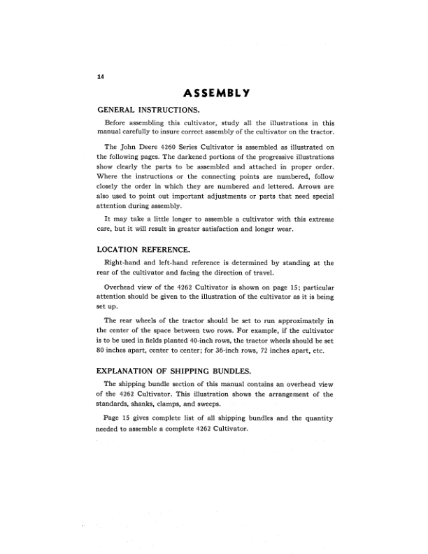 John Deere JD 4260 Series Two-Row Cultivator Operator’s Manual (OMN40759) Workshop Guide