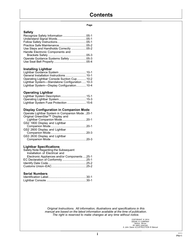 John Deere AMS GreenStar Lightbar Operator’s Manual (OMPFP14000) Workshop Guide