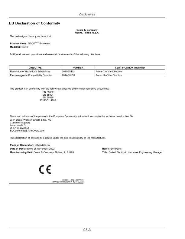 John Deere G5 CommandCenter Software Version: 10.30.xxxx-XXX Operator’s Manual (OMPFP25768) Workshop Guide