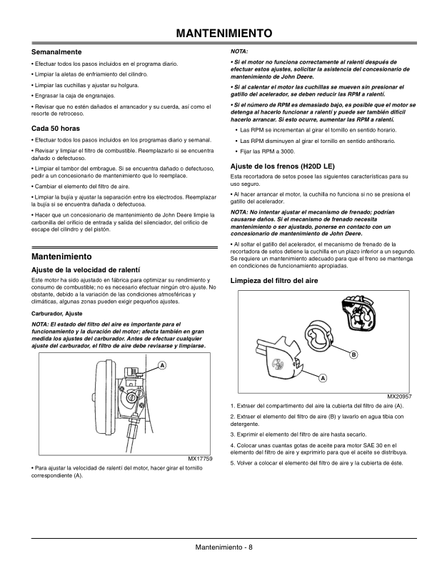 John Deere H20SLE, H20DLE Hedge Timmer Operator’s Manual (OMPS10501) Workshop Guide