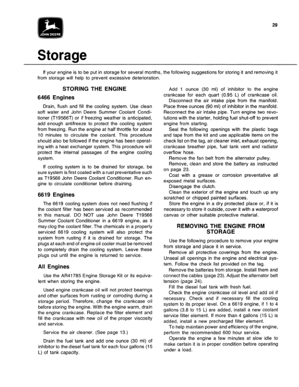 John Deere OEM, Stationary Engines – 6466D, 6466T, 6466A, 6619A Operator’s Manual (OMR67604) Workshop Guide