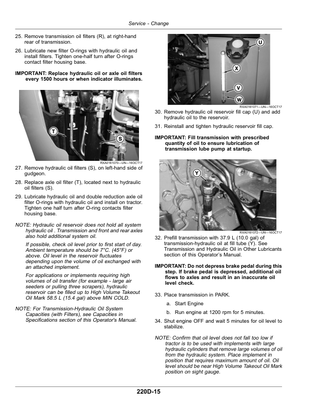 John Deere 9420RX, 9470RX, 9520RX, 9570RX & 9620RX (9RX) Tractors Operator’s Manual (OMRE595583) Workshop Guide