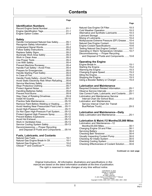 John Deere 8.1L (6081HFN04) Natural Gas Engines Operator’s Manual (OMRG33363) Workshop Guide