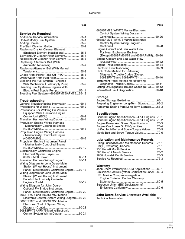 John Deere 4.5L, 6.8L Marine Diesel Engines (PowerTech) Operator’s Manual (OMRG35856) Workshop Guide